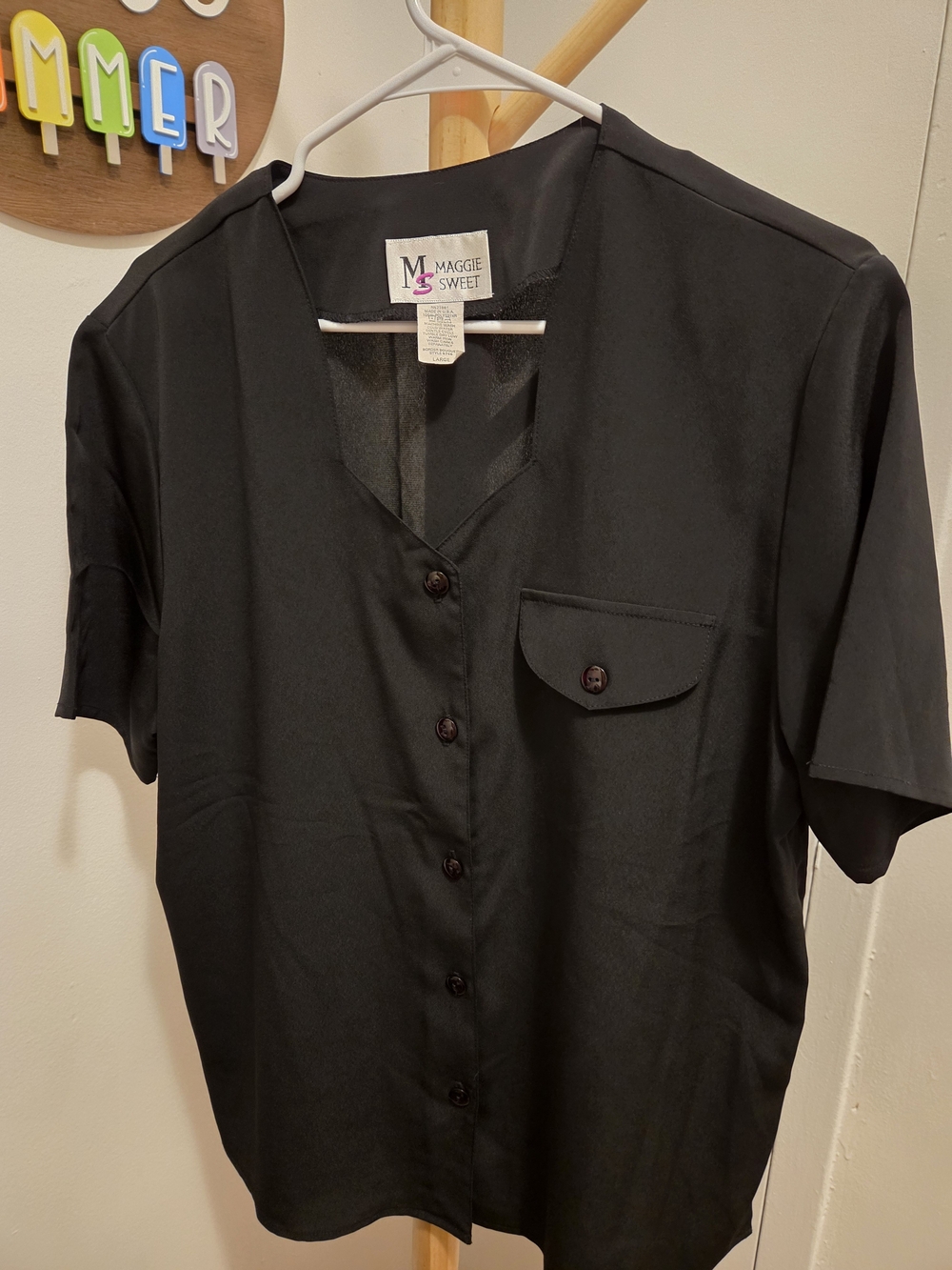 Maggie Sweet Black Short-Sleeve Button-Down Shirt